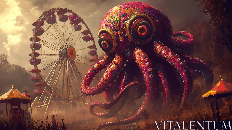 Fantastical Octopus Over a Mysterious Carnival AI Image