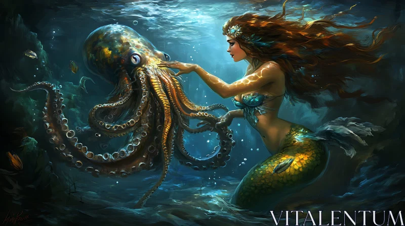 Mermaid and Octopus Fantasy Art AI Image