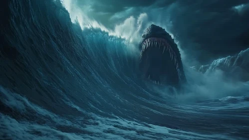 Oceanic Terror: Monstrous Creature in Turbulent Sea