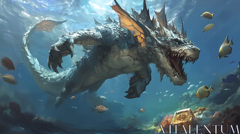 Aquatic Dragon in the Depths AI Image