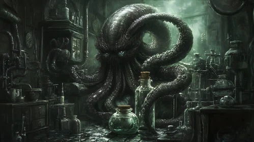 Eerie Tentacled Creature in Alchemist's Lab