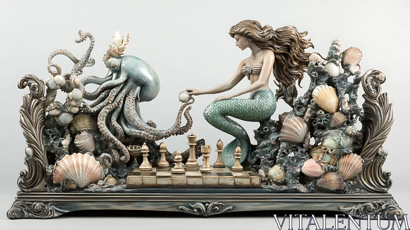 Mermaid and Octopus Chess Game Art AI Image