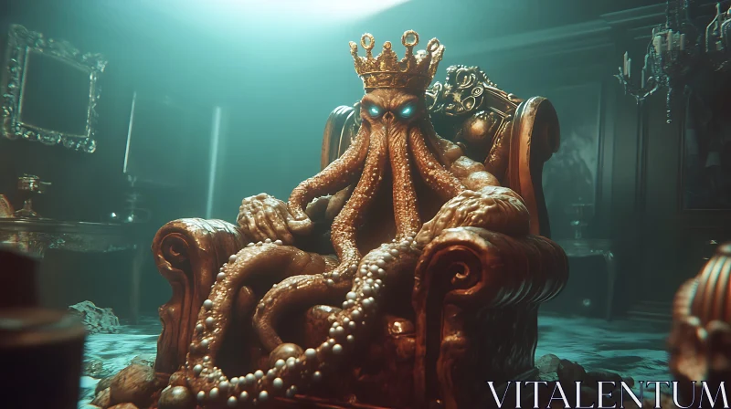 Regal Tentacled Being in an Antique Room AI Image