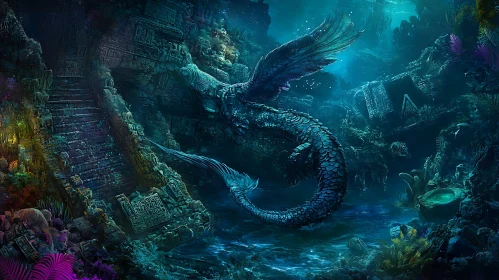 Underwater Dragon in Ancient Ruins