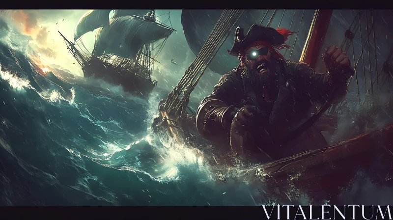 Pirate Battling the Stormy Ocean