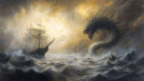 Dramatic Showdown: Enormous Sea Monster Faces Ship