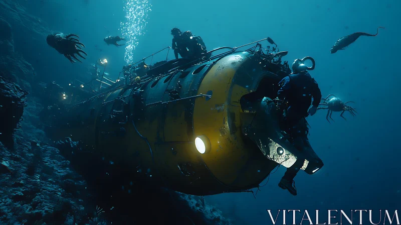 Ocean Depths with Submarine and Divers