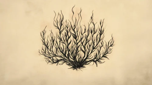 Delicate Branches Ink Art on Beige Canvas