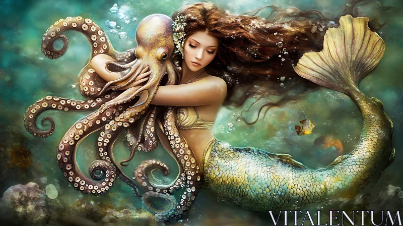 Serene Mermaid Embracing an Octopus