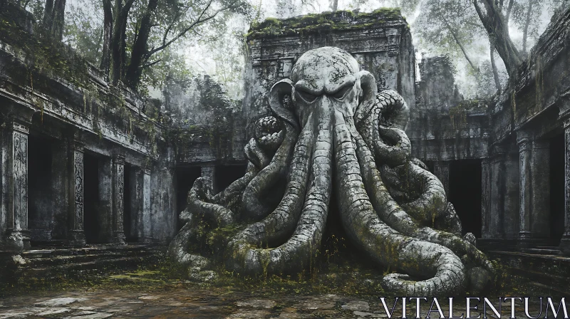 Cryptic Octopus Monument in Ancient Ruins AI Image