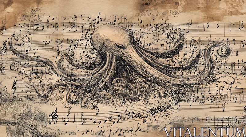 Ink Octopus on Musical Notes AI Image