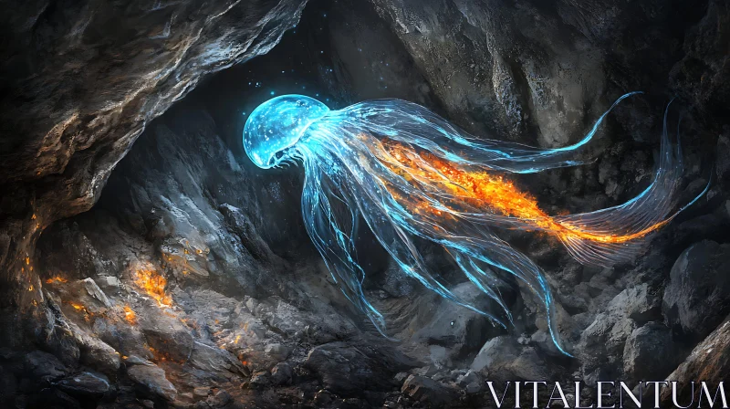 Glowing Alien Jellyfish in Mysterious Cave AI Image