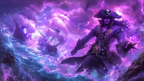 Pirate and Ships in an Enchanted Storm