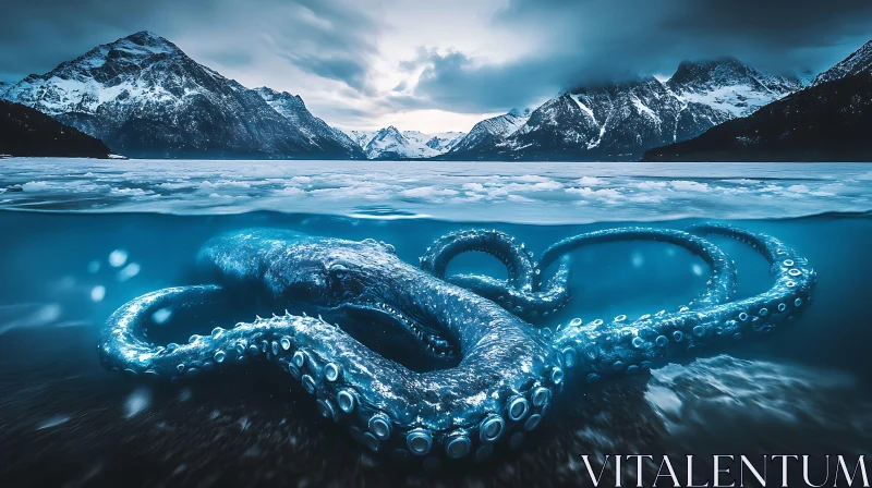 Giant Octopus in Frozen Waters AI Image