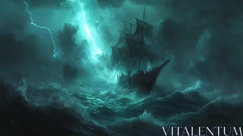 Ship Caught in a Stormy Sea AI Image