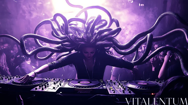 Purple Party DJ with Tentacle Hair AI Image