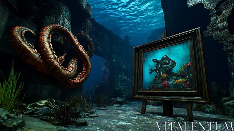 Kraken Tentacles in Submerged Ancient Ruins AI Image