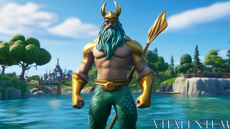 Mythical Merman King in Aquatic Setting AI Image