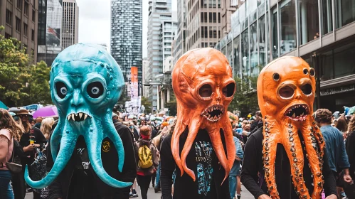 Street Festival with Squid Masked Participants