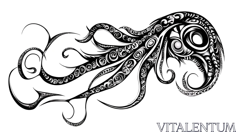 Black-and-White Abstract Octopus AI Image