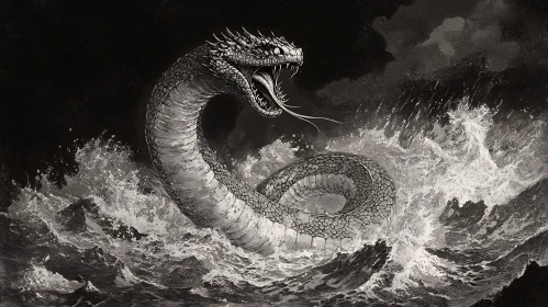 Mythical Sea Monster Battling the Waves