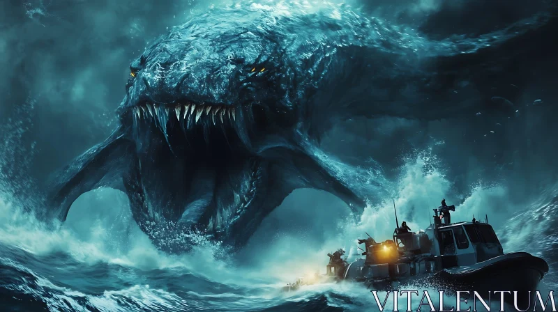 Massive Sea Monster and Patrol Boat Adventure AI Image