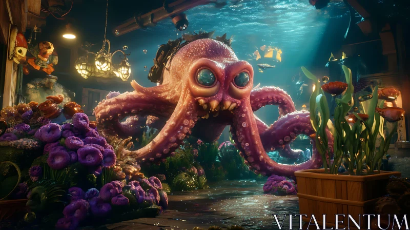 AI ART Magical Underwater World with Giant Octopus