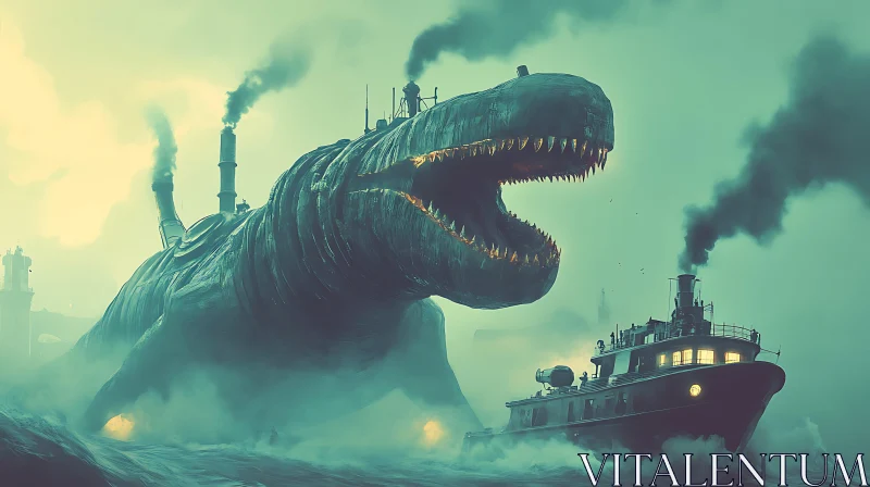 Giant Mechanical Beast Confronts Steamship AI Image