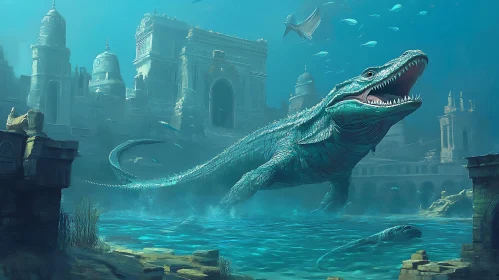 Enigmatic Submerged City with Ancient Sea Monster