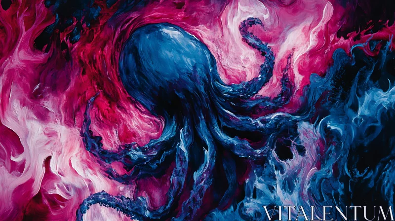 Vivid Octopus in Swirling Abstract Art AI Image