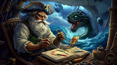 Maritime Adventure: Pirate and Sea Dragon Art