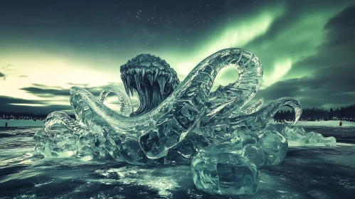 Frozen Sea Monster Beneath Auroras