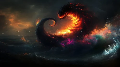 Dragons Clash Over Stormy Ocean