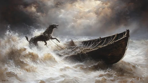 Peril in the Storm: Dog and Boat in Rough Seas