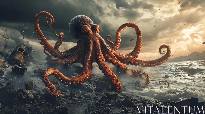 Stormy Seas: The Kraken Emerges AI Image