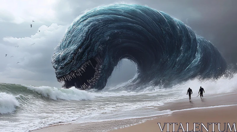 AI ART Terrifying Ocean Wave Monster Confronts Beachgoers