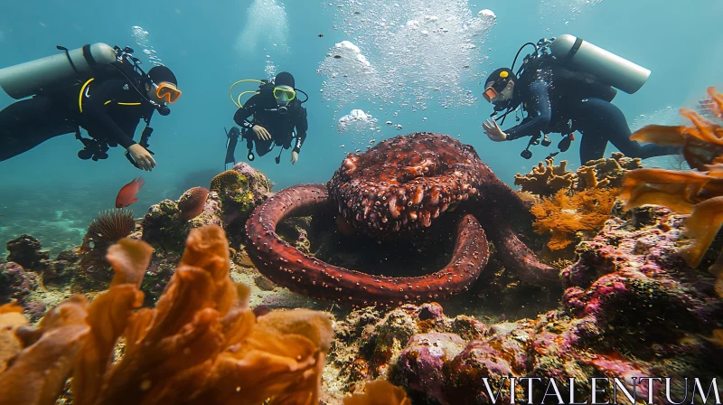 Underwater Exploration with Octopus and Coral AI Image