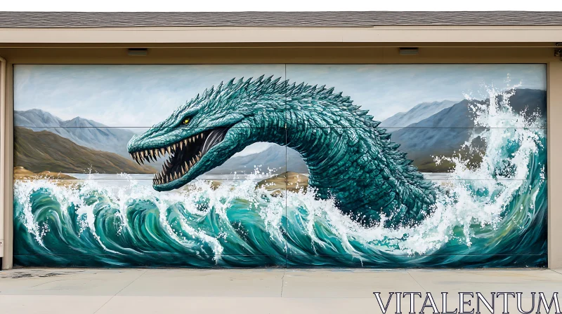 Sea Serpent Art: Mural on a Garage AI Image