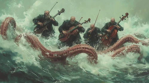 Musicians and Kraken Combat in Turbulent Waters