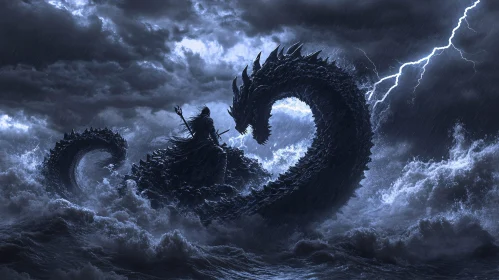 Stormy Clash with a Sea Serpent