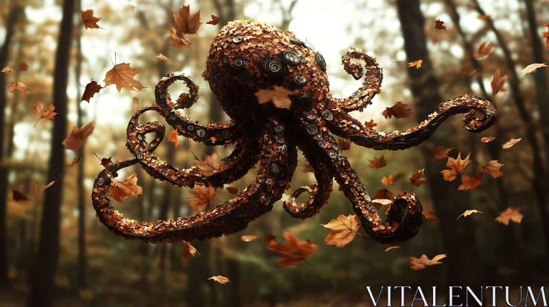 Mystical Autumn Octopus in Forest AI Image