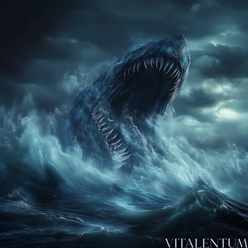 Dark Sea Monster in Turbulent Waters AI Image