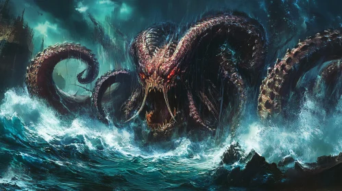 Sea Monster Kraken Attack Amidst Storm