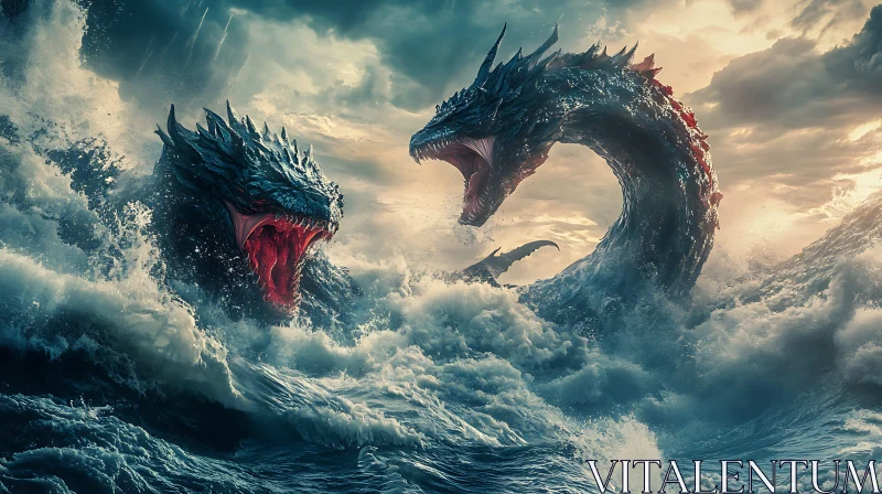 Sea Dragons Clash in Roaring Ocean AI Image