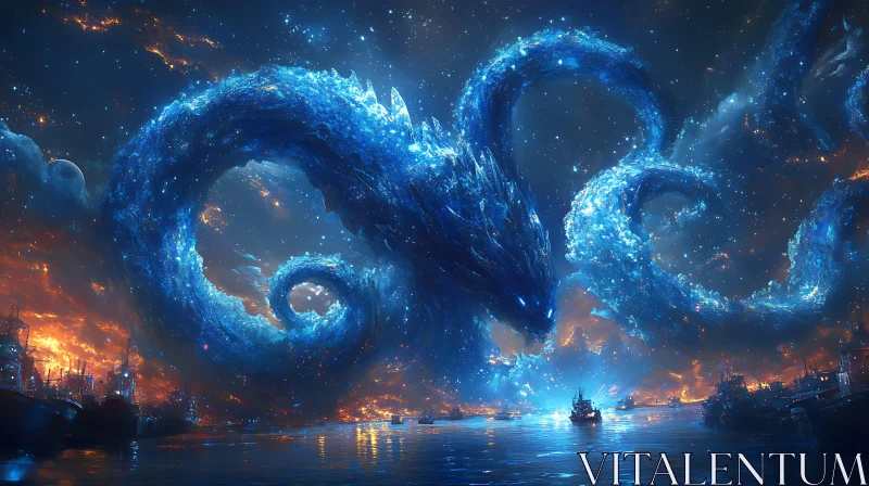 Mythical Kraken Amidst Starry Ocean AI Image