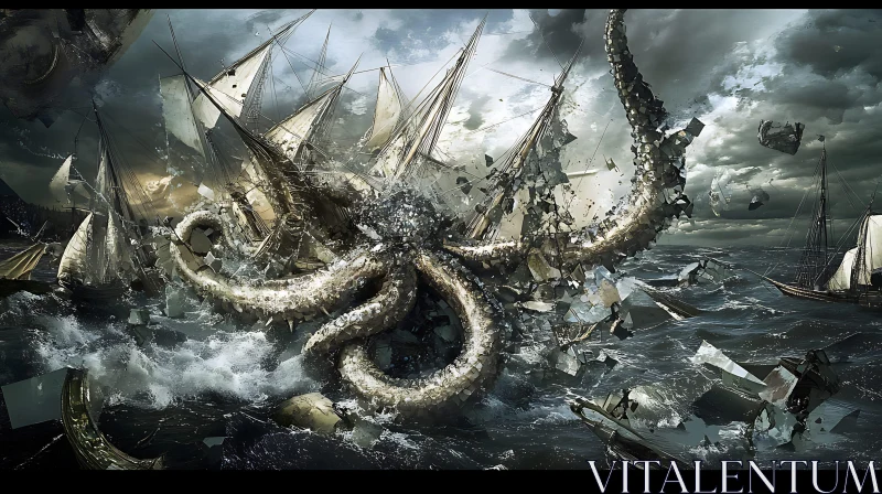 Kraken Attack in Stormy Seas AI Image