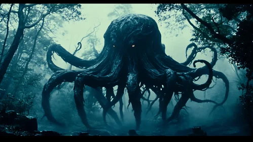 Octopus-like Entity in Misty Forest