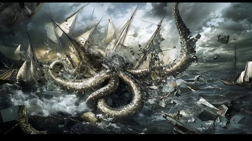 Kraken Attack in Stormy Seas