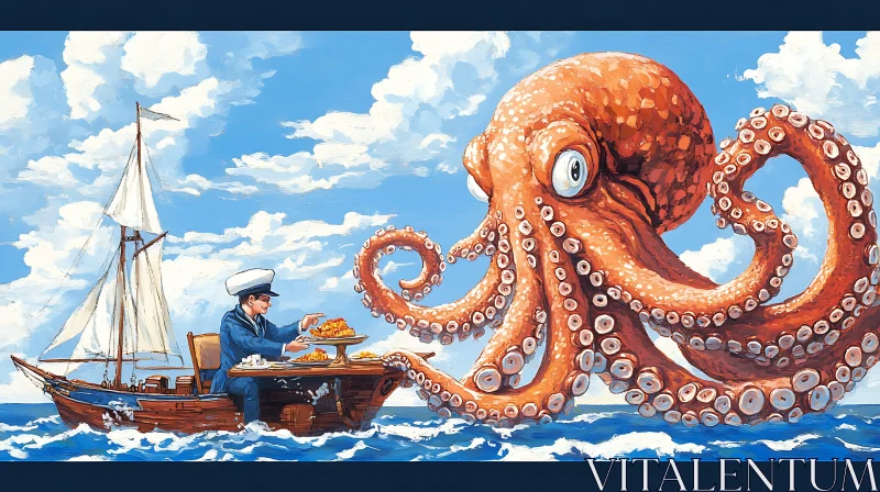 AI ART Sailor and Octopus Lunch Scene