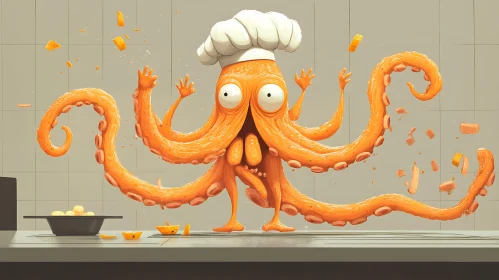 Funny Octopus Chef Cooking